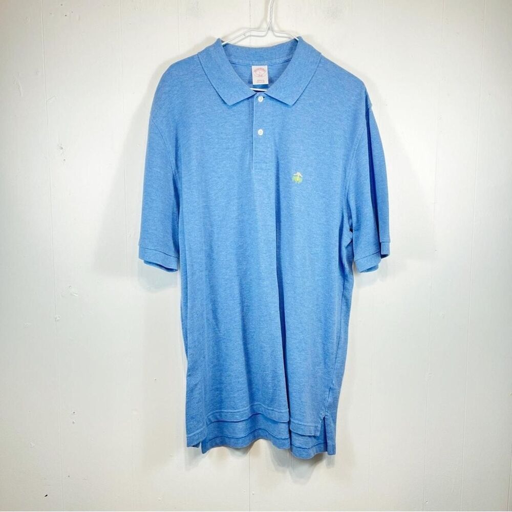Brooks Brother 346 100% Cotton Blue Golf Polo Short Sleeve Size Men's Large